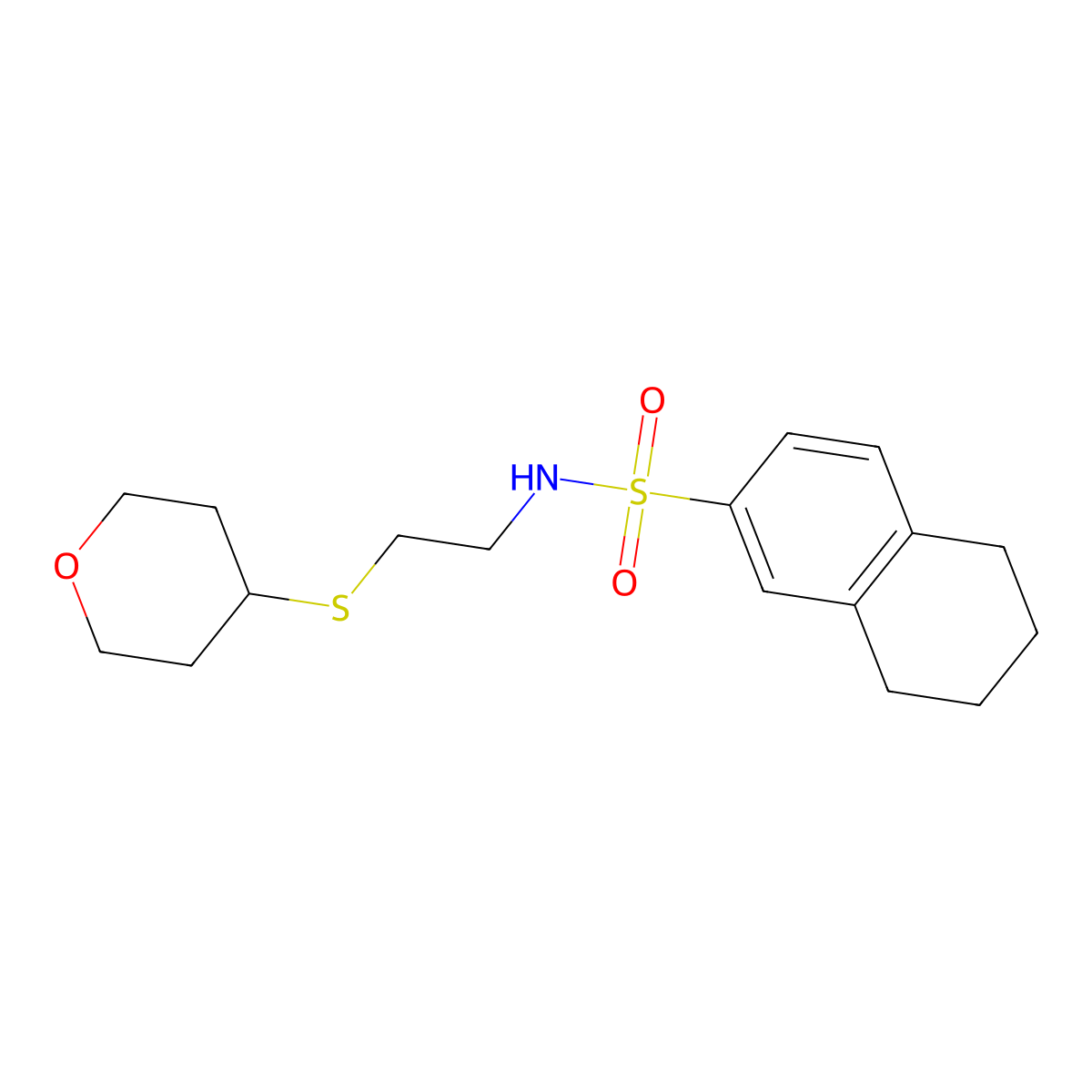 N-[2-(oxan-4-ylsulfanyl)ethyl]-5,6,7,8-tetrahydronaphthalene-2-sulfonamide molecular structure, CAS 2034305-60-5