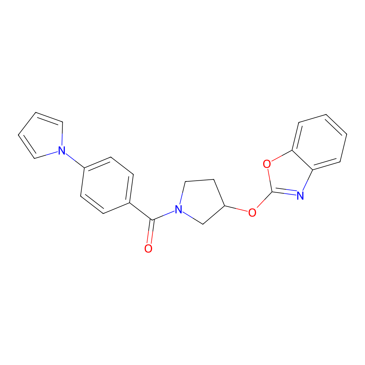(4-(1H-pyrrol-1-yl)phenyl)(3-(benzo[d]oxazol-2-yloxy)pyrrolidin-1-yl)methanone molecular structure, CAS 2034305-65-0