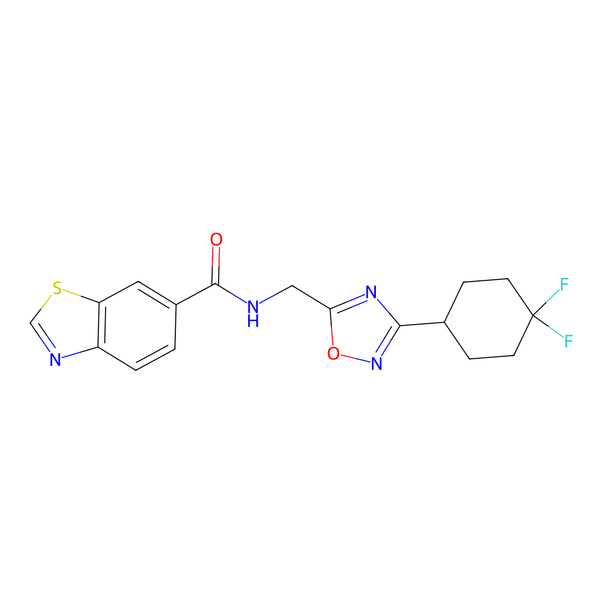N-((3-(4,4-difluorocyclohexyl)-1,2,4-oxadiazol-5-yl)methyl)benzo[d]thiazole-6-carboxamide molecular structure, CAS 2034305-66-1