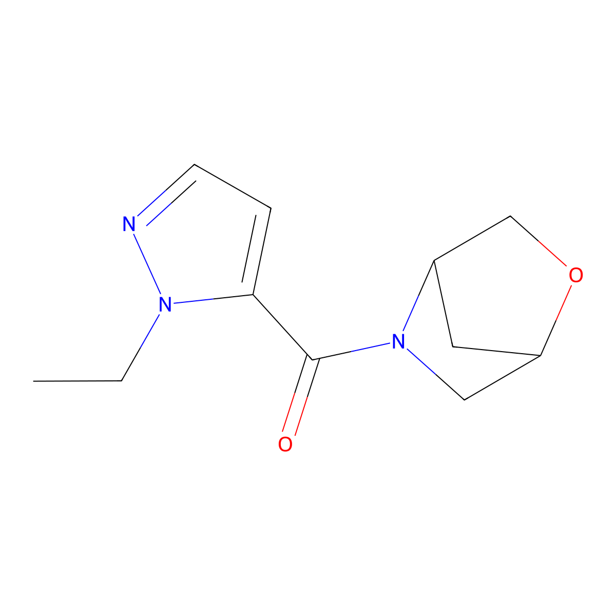 2-oxa-5-azabicyclo[2.2.1]heptan-5-yl(1-ethyl-1H-pyrazol-5-yl)methanone molecular structure, CAS 2034305-69-4