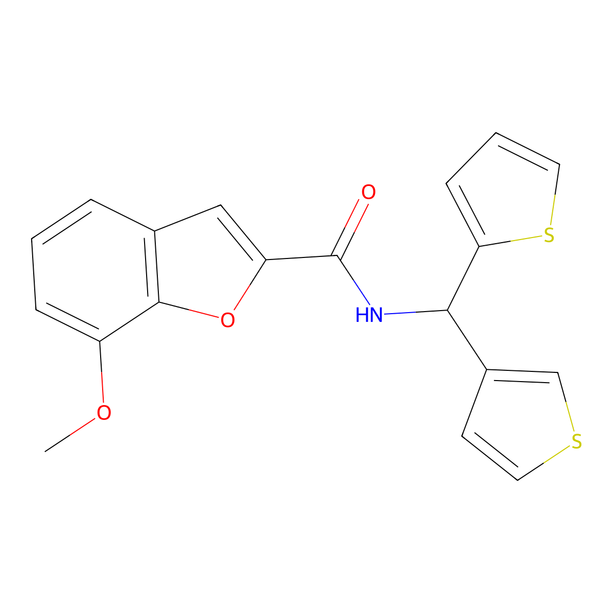 7-methoxy-N-(thiophen-2-yl(thiophen-3-yl)methyl)benzofuran-2-carboxamide molecular structure, CAS 2034305-71-8