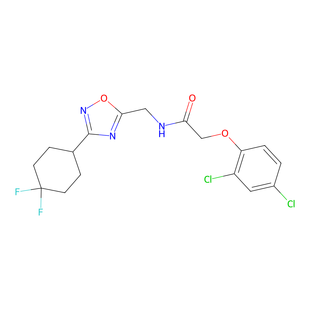 2-(2,4-dichlorophenoxy)-N-((3-(4,4-difluorocyclohexyl)-1,2,4-oxadiazol-5-yl)methyl)acetamide molecular structure, CAS 2034305-72-9