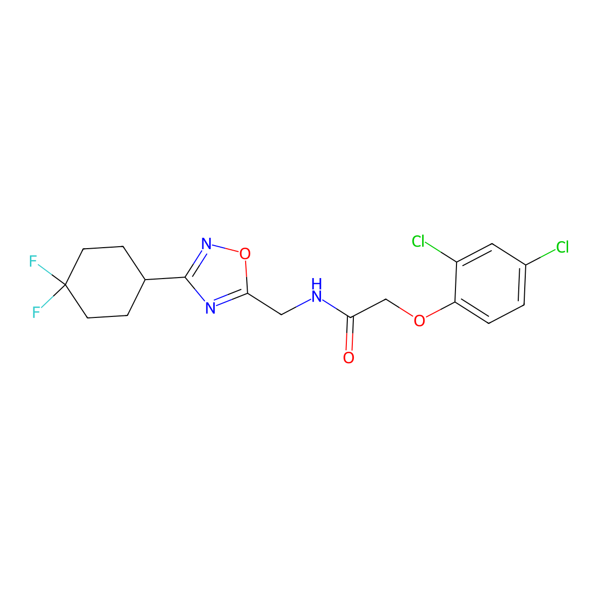 2-(2,4-dichlorophenoxy)-N-((3-(4,4-difluorocyclohexyl)-1,2,4-oxadiazol-5-yl)methyl)acetamide molecular structure, CAS 2034305-72-9