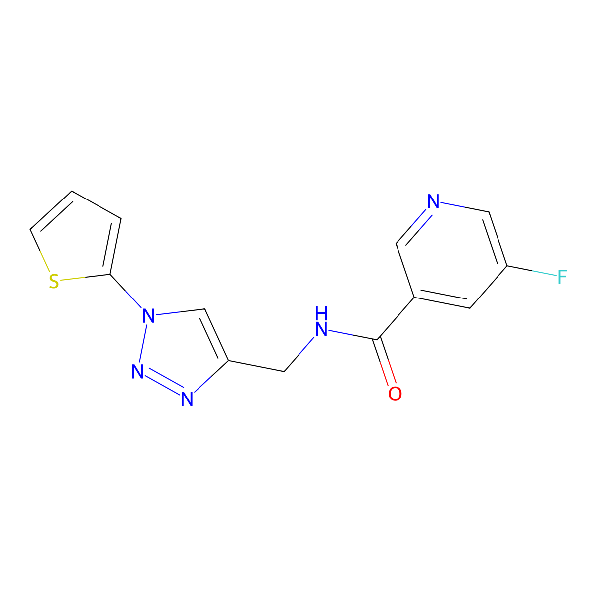 5-fluoro-N-{[1-(thiophen-2-yl)-1H-1,2,3-triazol-4-yl]methyl}pyridine-3-carboxamide molecular structure, CAS 2034305-75-2