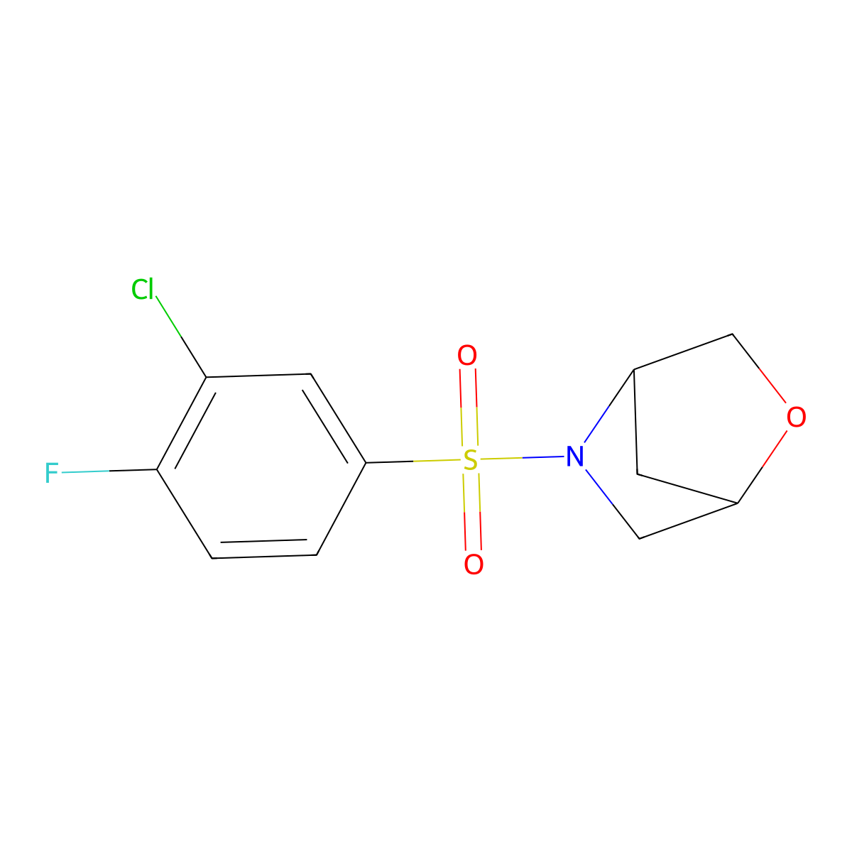 5-((3-Chloro-4-fluorophenyl)sulfonyl)-2-oxa-5-azabicyclo[2.2.1]heptane molecular structure, CAS 2034305-76-3