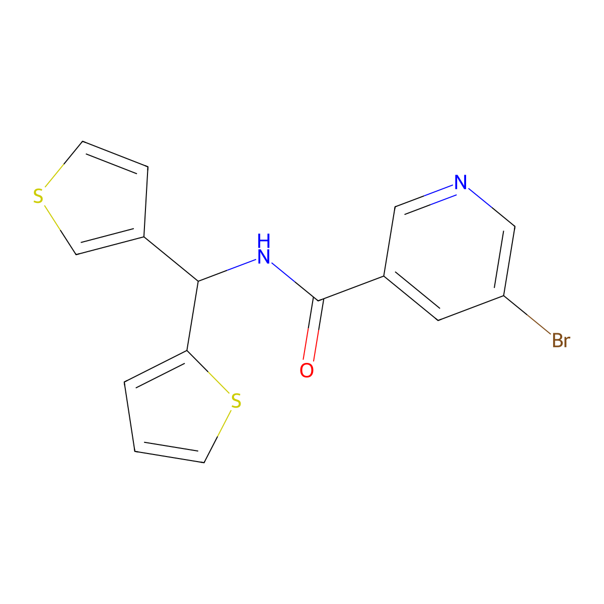 5-bromo-N-(thiophen-2-yl(thiophen-3-yl)methyl)nicotinamide molecular structure, CAS 2034305-77-4