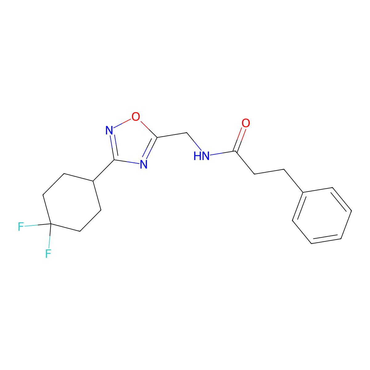N-{[3-(4,4-difluorocyclohexyl)-1,2,4-oxadiazol-5-yl]methyl}-3-phenylpropanamide molecular structure, CAS 2034305-80-9