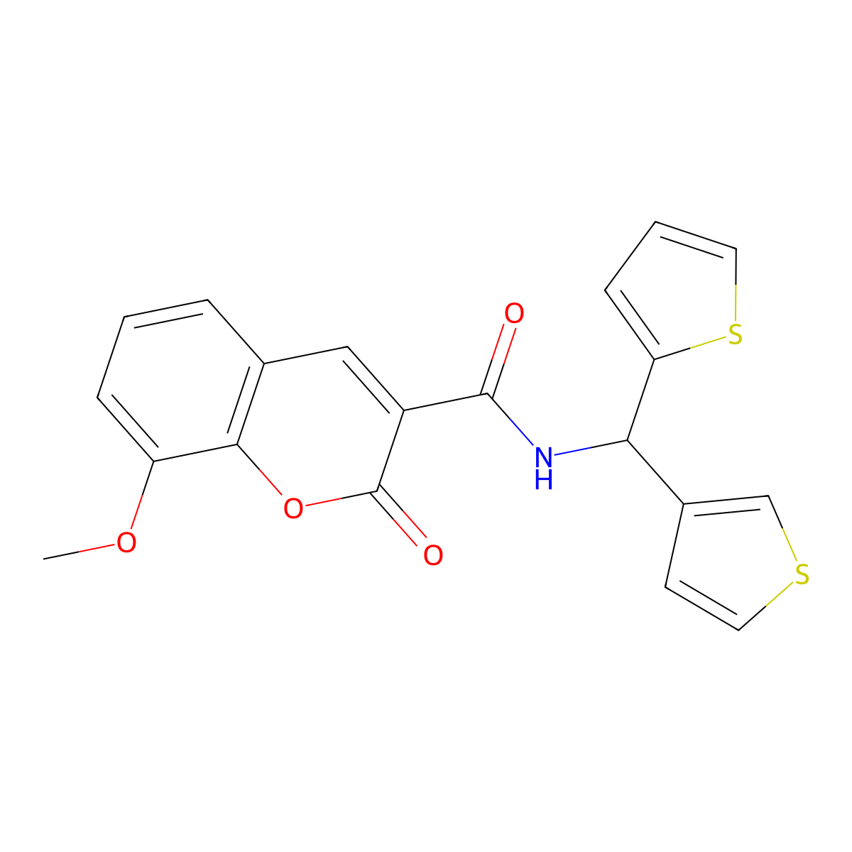 8-methoxy-2-oxo-N-(thiophen-2-yl(thiophen-3-yl)methyl)-2H-chromene-3-carboxamide molecular structure, CAS 2034305-82-1