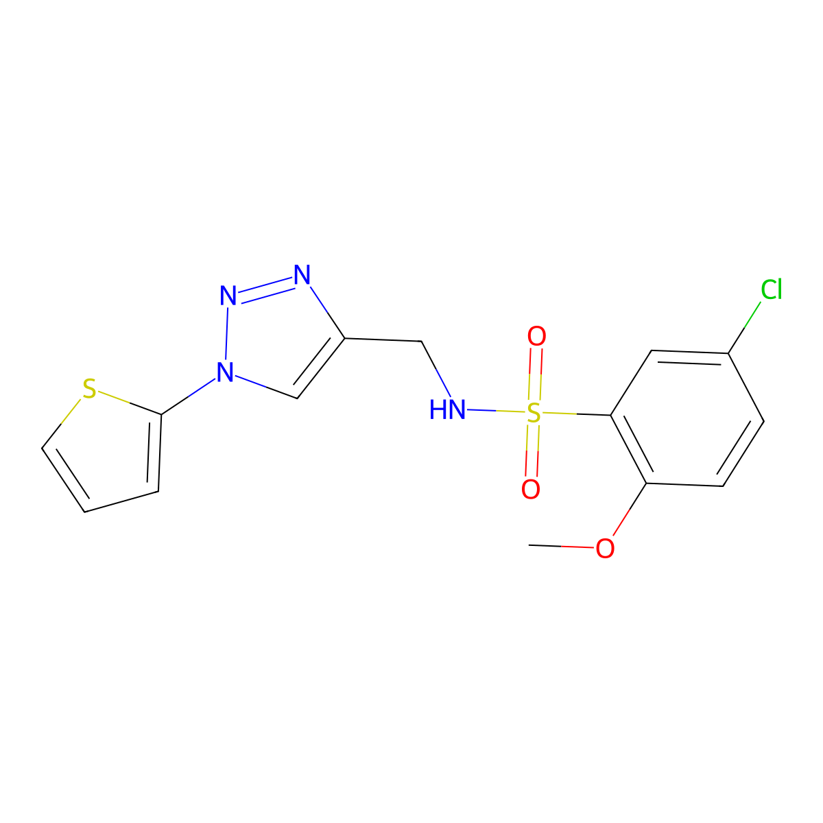 5-chloro-2-methoxy-N-((1-(thiophen-2-yl)-1H-1,2,3-triazol-4-yl)methyl)benzenesulfonamide molecular structure, CAS 2034305-85-4