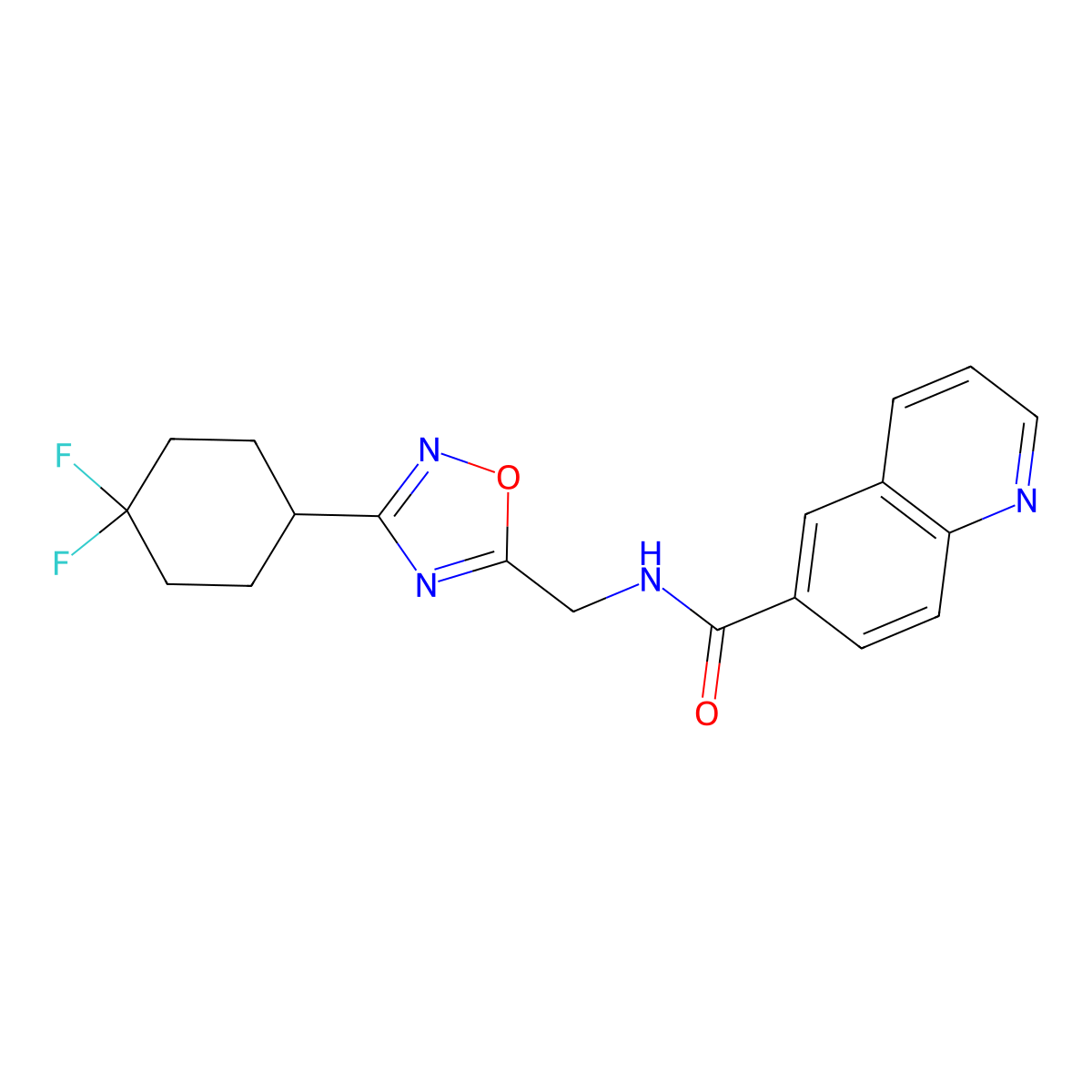 N-{[3-(4,4-difluorocyclohexyl)-1,2,4-oxadiazol-5-yl]methyl}quinoline-6-carboxamide molecular structure, CAS 2034305-86-5
