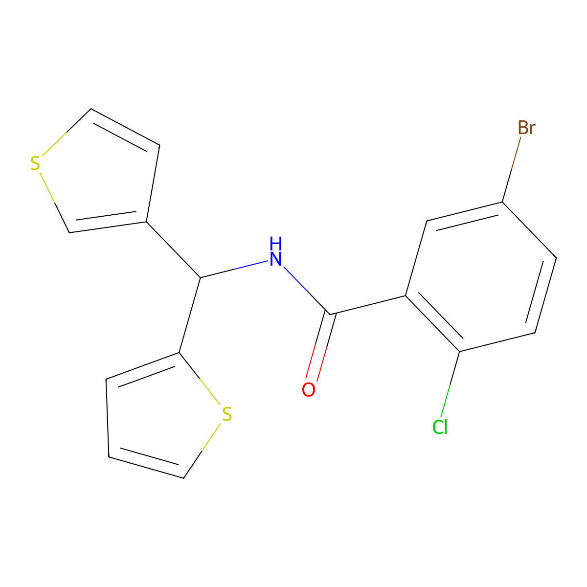 5-bromo-2-chloro-N-(thiophen-2-yl(thiophen-3-yl)methyl)benzamide molecular structure, CAS 2034305-87-6