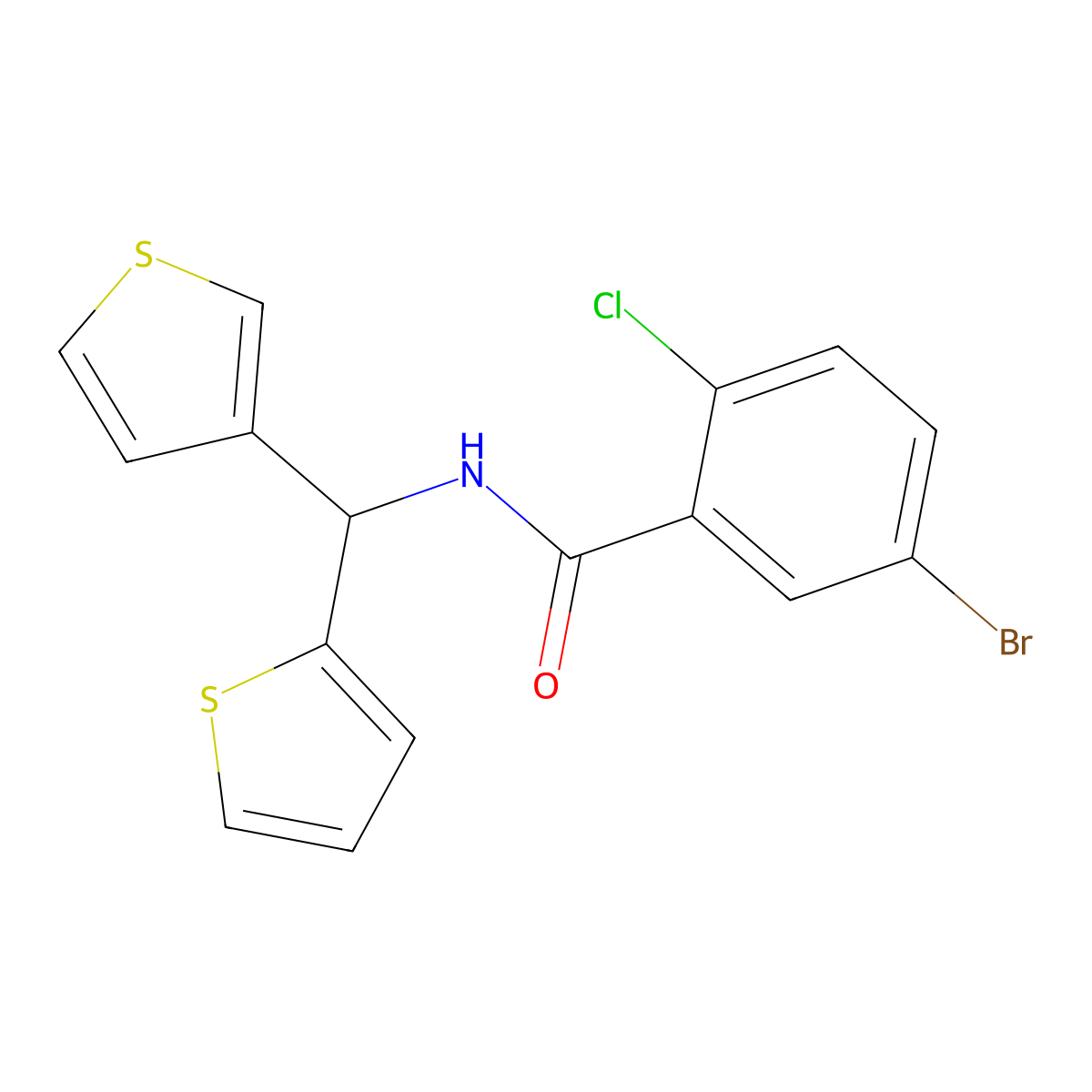 5-bromo-2-chloro-N-(thiophen-2-yl(thiophen-3-yl)methyl)benzamide molecular structure, CAS 2034305-87-6