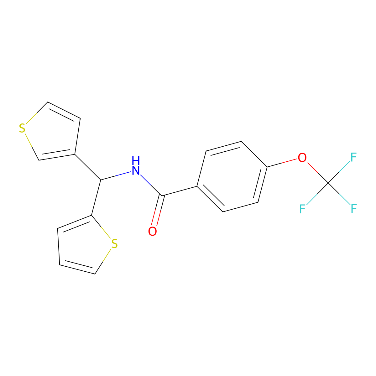 N-(thiophen-2-yl(thiophen-3-yl)methyl)-4-(trifluoromethoxy)benzamide molecular structure, CAS 2034305-96-7