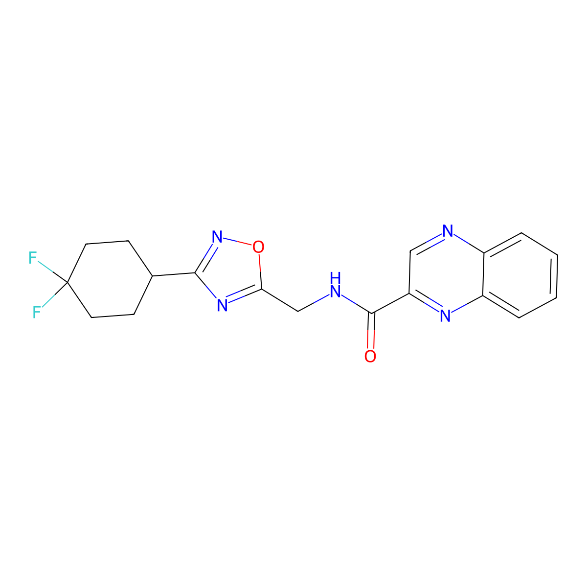 N-{[3-(4,4-difluorocyclohexyl)-1,2,4-oxadiazol-5-yl]methyl}quinoxaline-2-carboxamide molecular structure, CAS 2034305-97-8