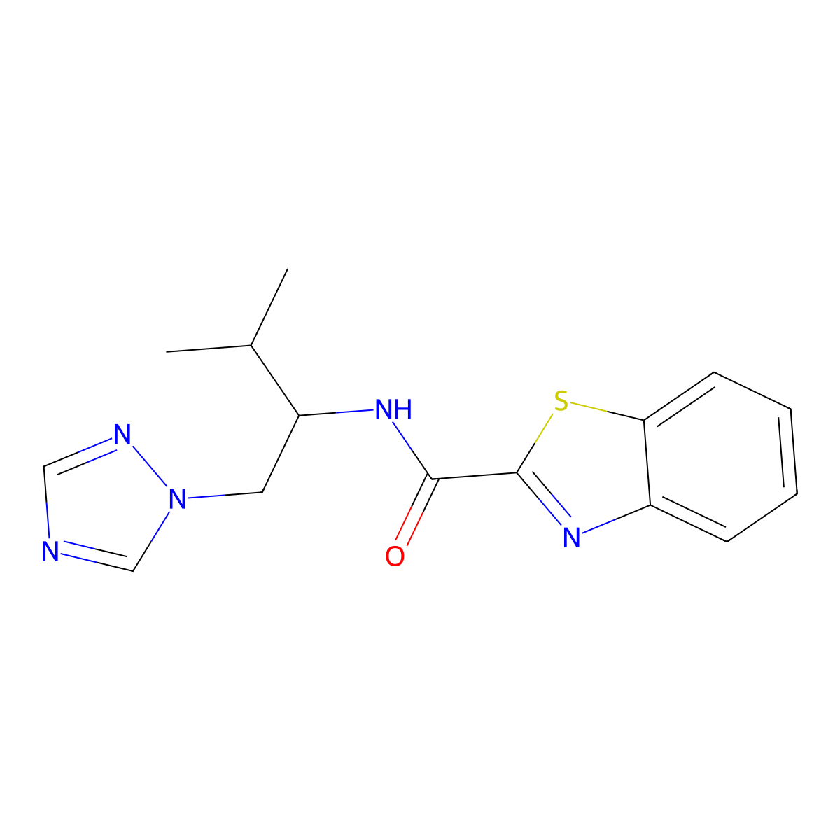 N-(3-methyl-1-(1H-1,2,4-triazol-1-yl)butan-2-yl)benzo[d]thiazole-2-carboxamide molecular structure, CAS 2034305-98-9