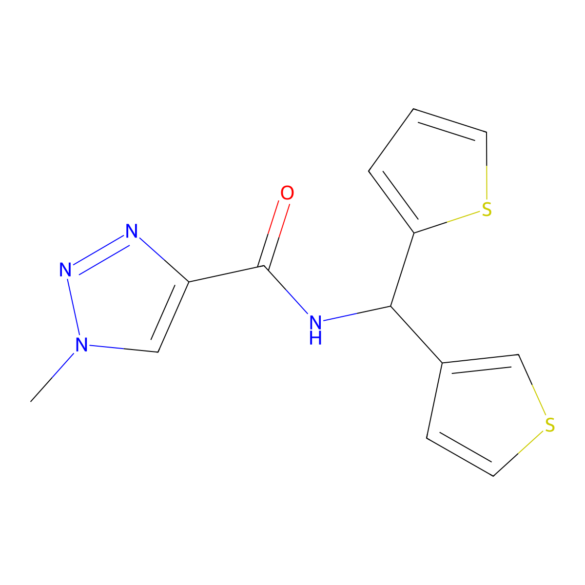 1-methyl-N-(thiophen-2-yl(thiophen-3-yl)methyl)-1H-1,2,3-triazole-4-carboxamide molecular structure, CAS 2034306-09-5