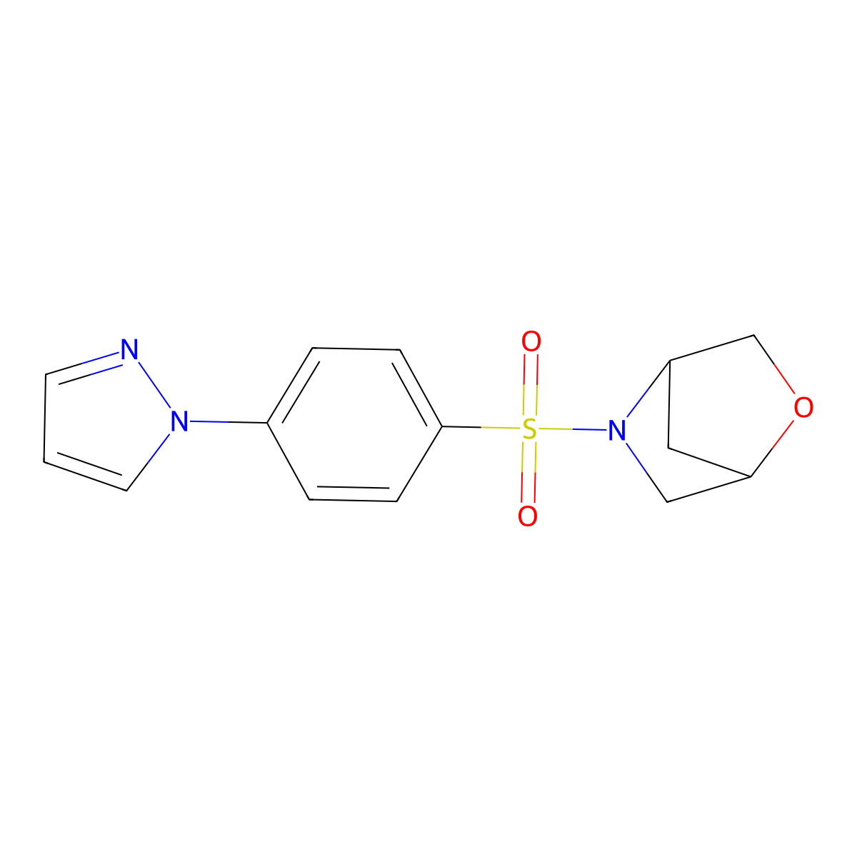 5-((4-(1H-pyrazol-1-yl)phenyl)sulfonyl)-2-oxa-5-azabicyclo[2.2.1]heptane molecular structure, CAS 2034306-11-9