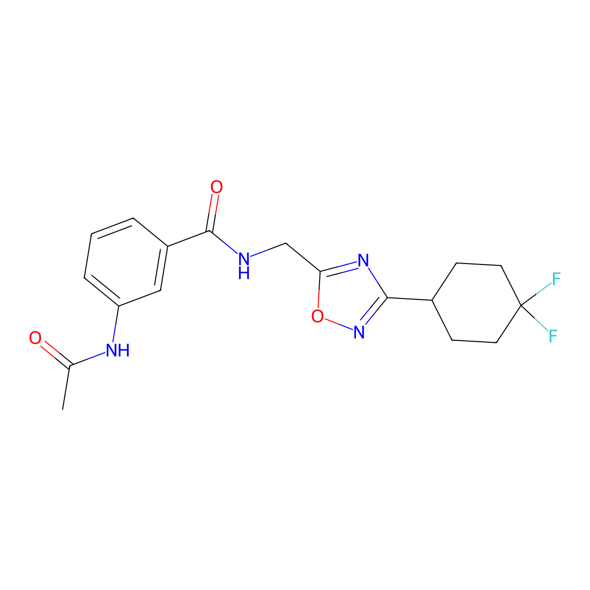 3-acetamido-N-((3-(4,4-difluorocyclohexyl)-1,2,4-oxadiazol-5-yl)methyl)benzamide molecular structure, CAS 2034306-18-6
