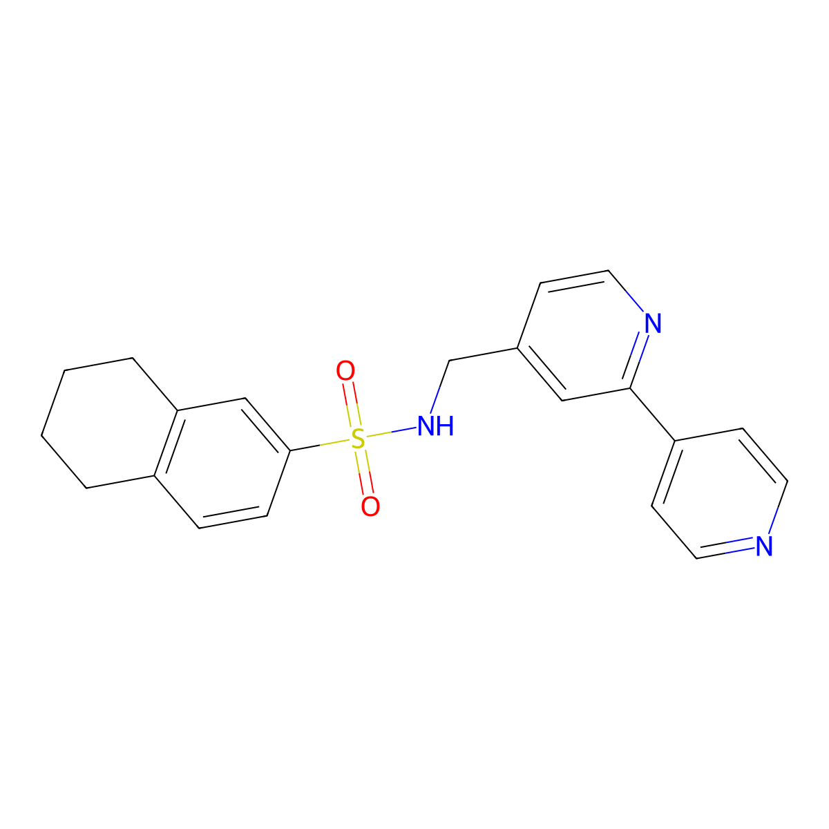N-({[2,4'-bipyridine]-4-yl}methyl)-5,6,7,8-tetrahydronaphthalene-2-sulfonamide molecular structure, CAS 2034306-20-0