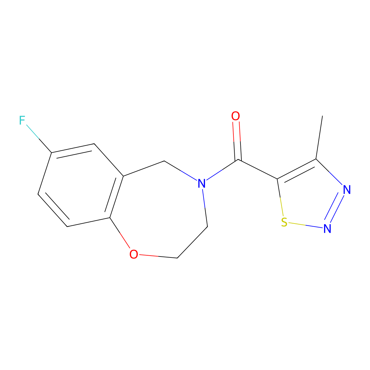 (7-fluoro-2,3-dihydrobenzo[f][1,4]oxazepin-4(5H)-yl)(4-methyl-1,2,3-thiadiazol-5-yl)methanone molecular structure, CAS 2034306-23-3