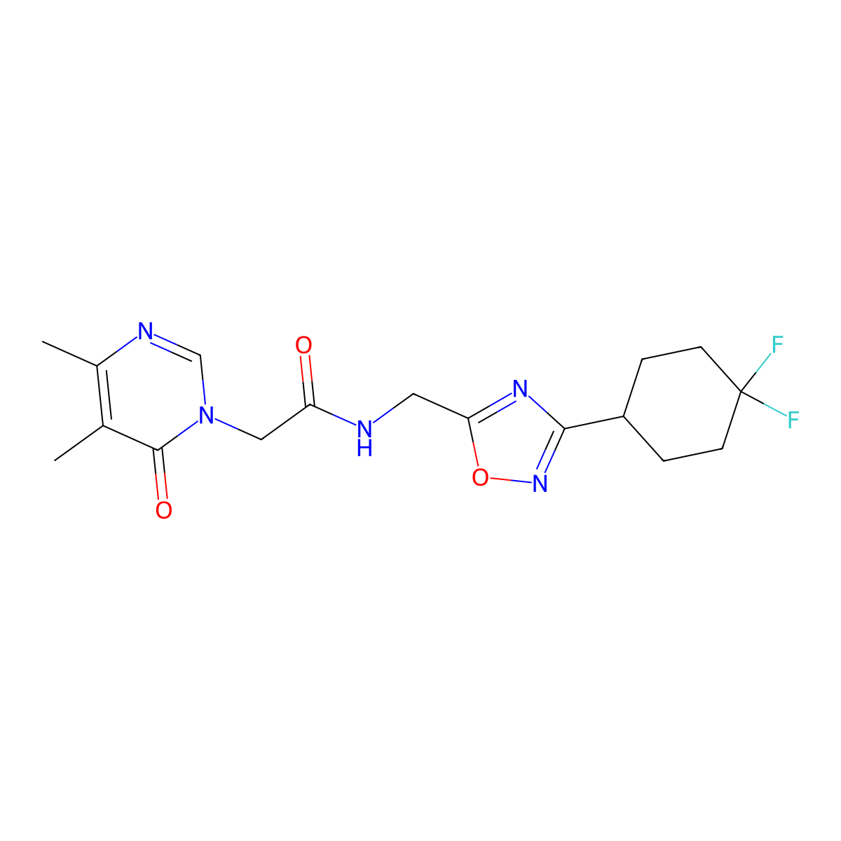 N-((3-(4,4-difluorocyclohexyl)-1,2,4-oxadiazol-5-yl)methyl)-2-(4,5-dimethyl-6-oxopyrimidin-1(6H)-yl)acetamide molecular structure, CAS 2034306-24-4