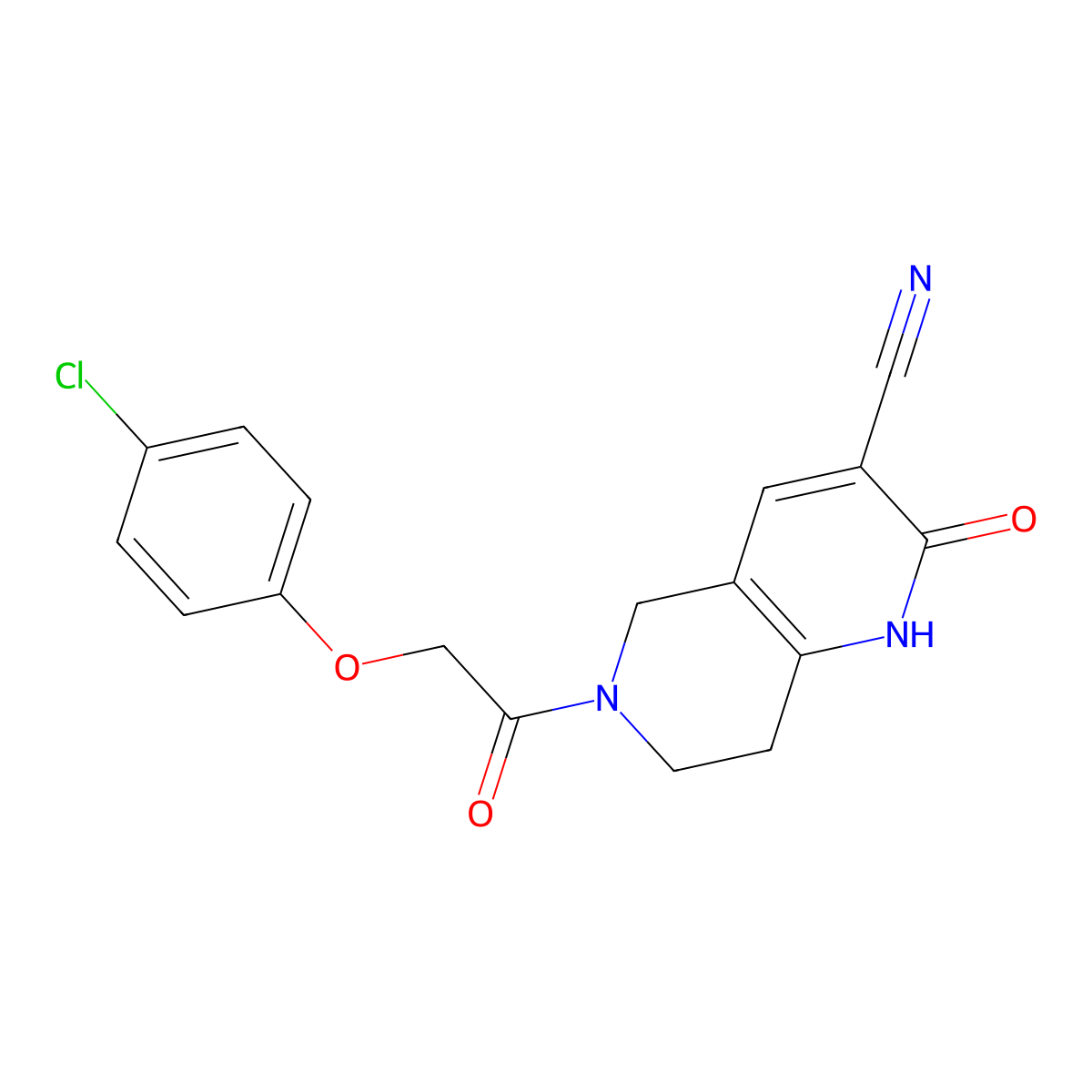 6-(2-(4-Chlorophenoxy)acetyl)-2-oxo-1,2,5,6,7,8-hexahydro-1,6-naphthyridine-3-carbonitrile molecular structure, CAS 2034306-25-5
