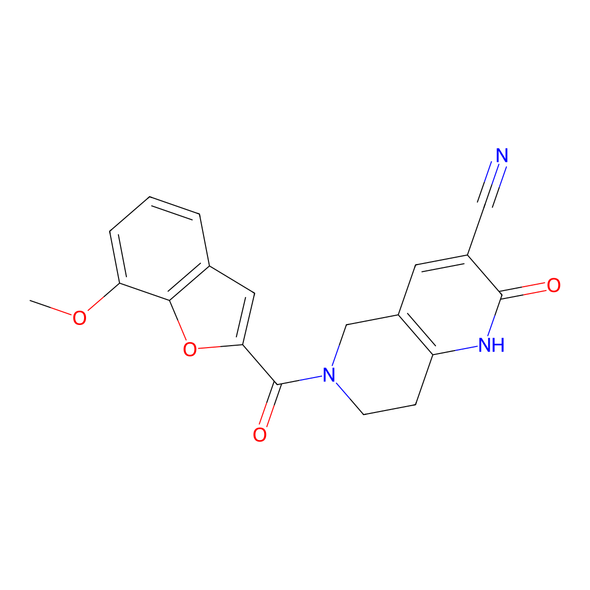 6-(7-Methoxybenzofuran-2-carbonyl)-2-oxo-1,2,5,6,7,8-hexahydro-1,6-naphthyridine-3-carbonitrile molecular structure, CAS 2034306-30-2