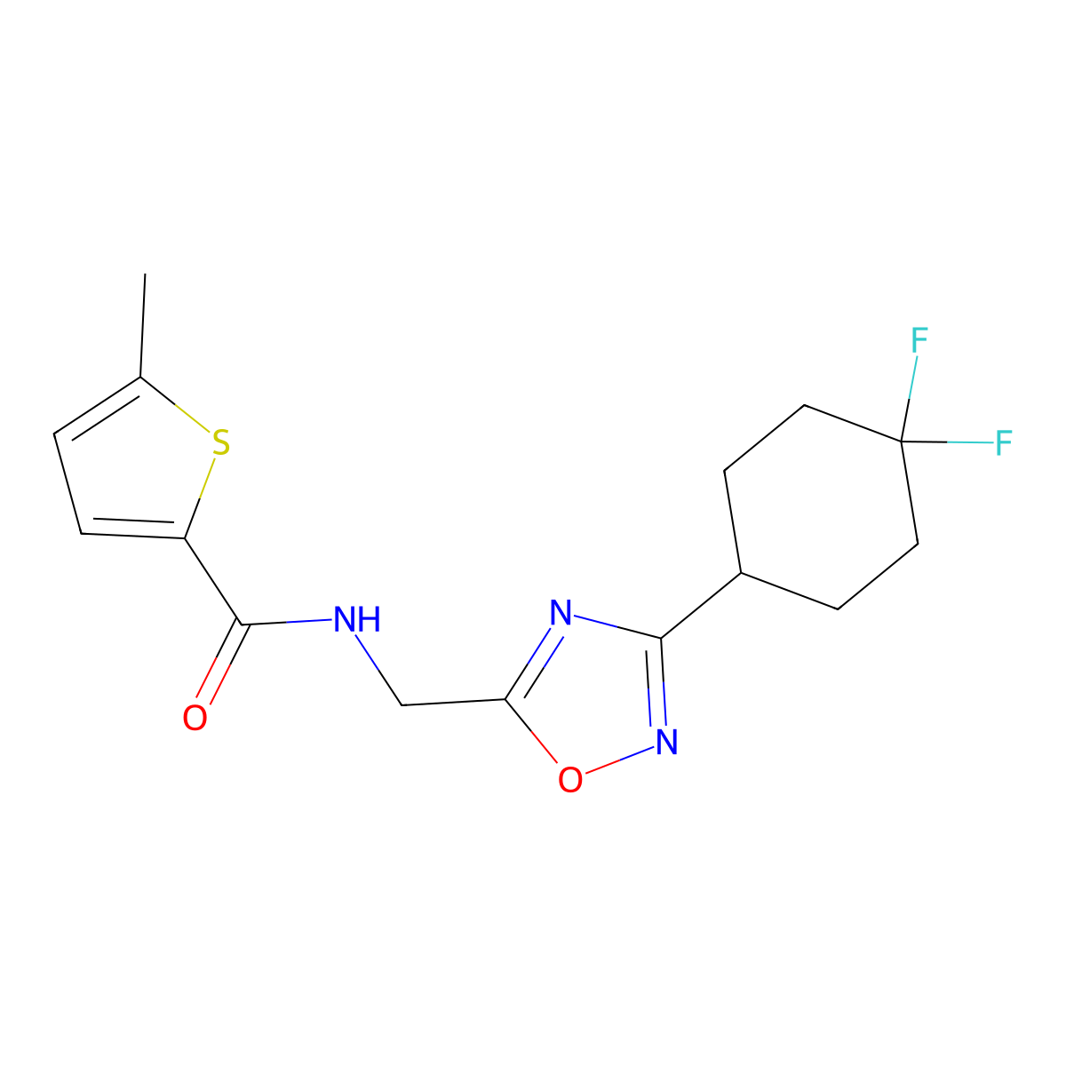 N-{[3-(4,4-difluorocyclohexyl)-1,2,4-oxadiazol-5-yl]methyl}-5-methylthiophene-2-carboxamide molecular structure, CAS 2034306-33-5