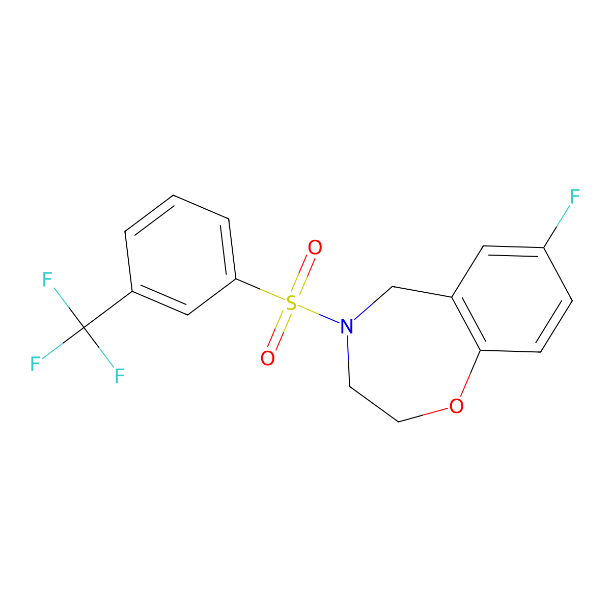 7-Fluoro-4-((3-(trifluoromethyl)phenyl)sulfonyl)-2,3,4,5-tetrahydrobenzo[f][1,4]oxazepine molecular structure, CAS 2034306-38-0