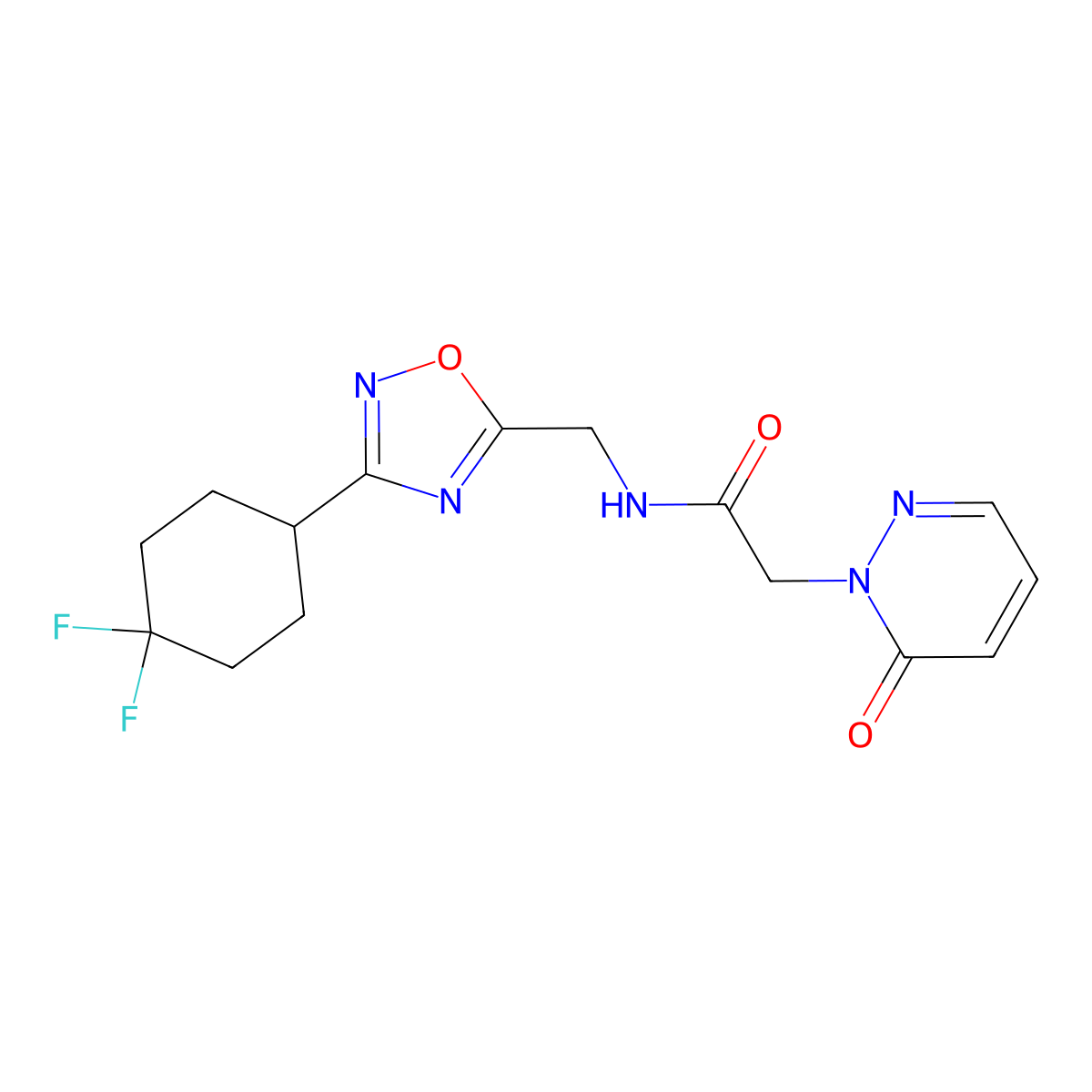 N-((3-(4,4-difluorocyclohexyl)-1,2,4-oxadiazol-5-yl)methyl)-2-(6-oxopyridazin-1(6H)-yl)acetamide molecular structure, CAS 2034306-40-4