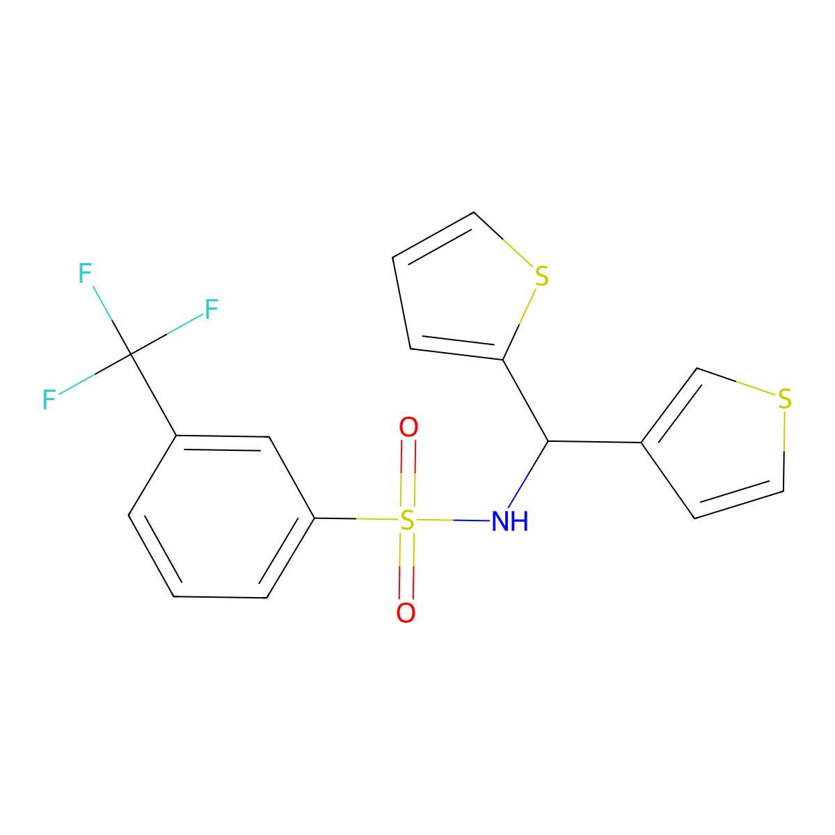 N-(thiophen-2-yl(thiophen-3-yl)methyl)-3-(trifluoromethyl)benzenesulfonamide molecular structure, CAS 2034306-41-5