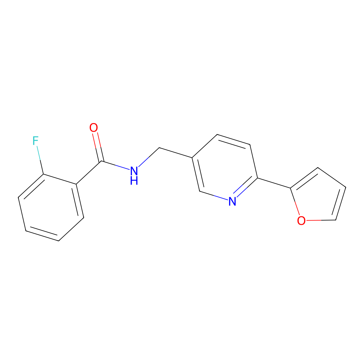 2-fluoro-N-((6-(furan-2-yl)pyridin-3-yl)methyl)benzamide molecular structure, CAS 2034306-43-7
