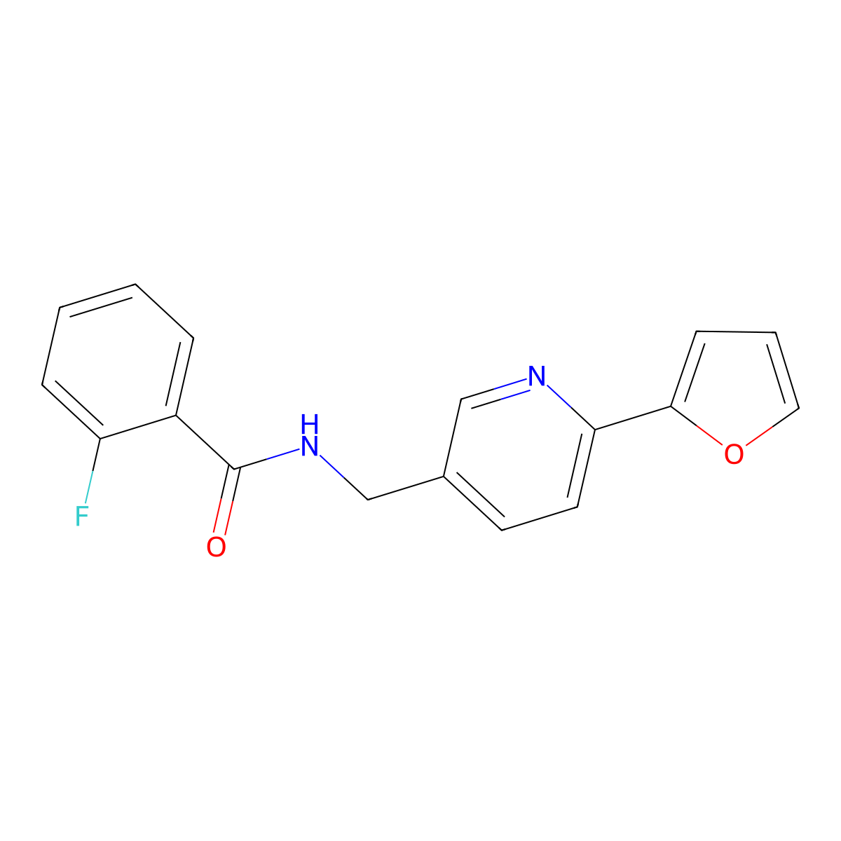 2-fluoro-N-((6-(furan-2-yl)pyridin-3-yl)methyl)benzamide molecular structure, CAS 2034306-43-7