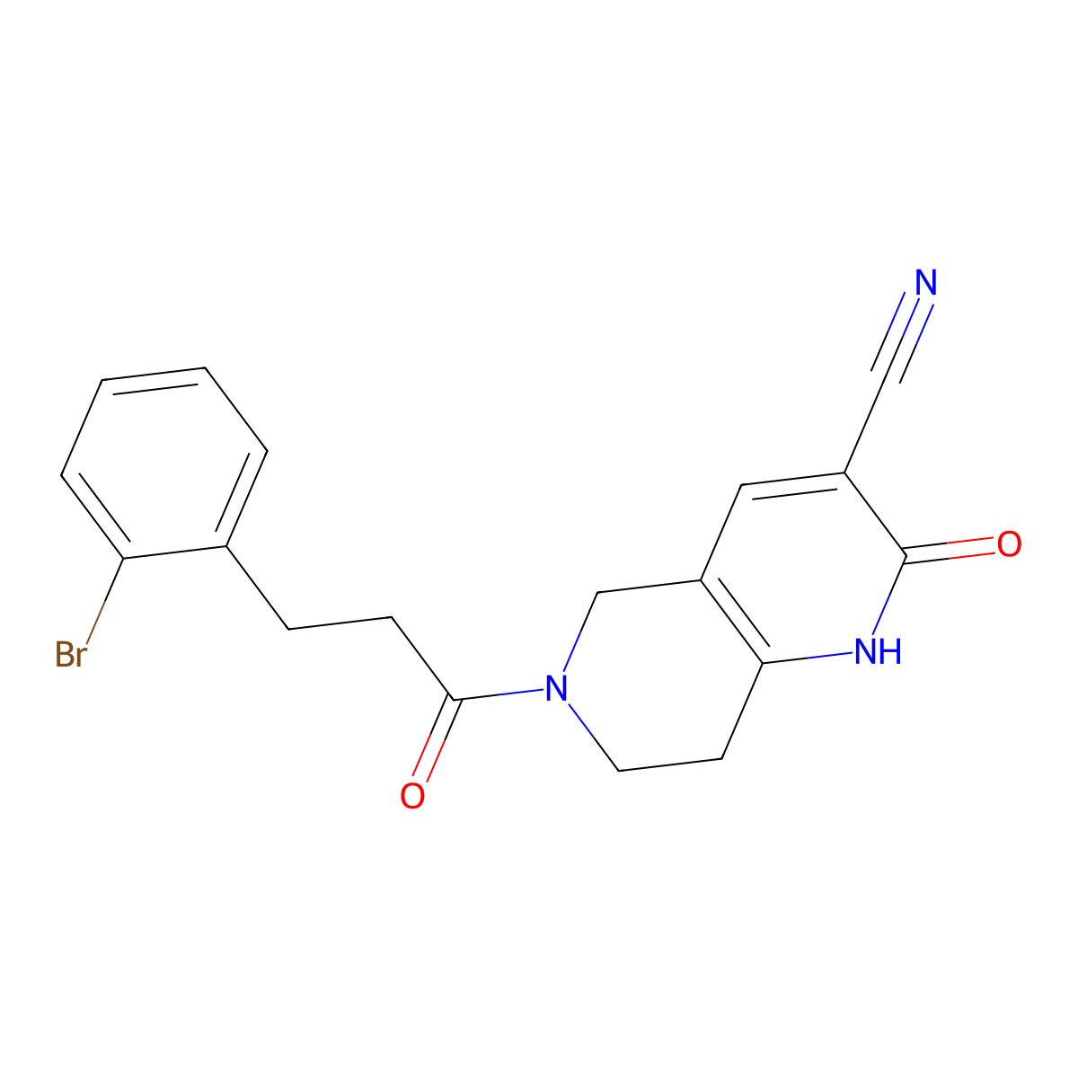 6-(3-(2-Bromophenyl)propanoyl)-2-oxo-1,2,5,6,7,8-hexahydro-1,6-naphthyridine-3-carbonitrile molecular structure, CAS 2034306-44-8
