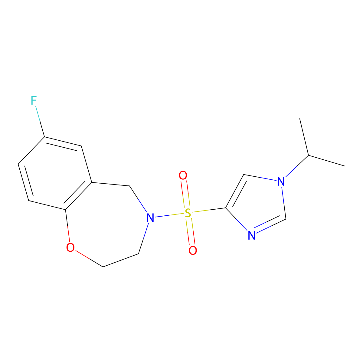 7-fluoro-4-((1-isopropyl-1H-imidazol-4-yl)sulfonyl)-2,3,4,5-tetrahydrobenzo[f][1,4]oxazepine molecular structure, CAS 2034306-45-9