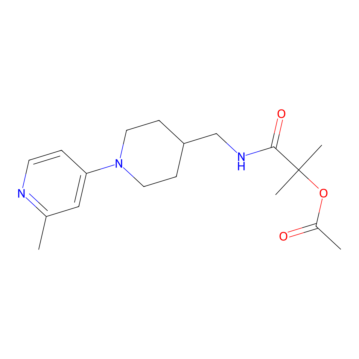 2-Methyl-1-(((1-(2-methylpyridin-4-yl)piperidin-4-yl)methyl)amino)-1-oxopropan-2-yl acetate molecular structure, CAS 2034306-48-2