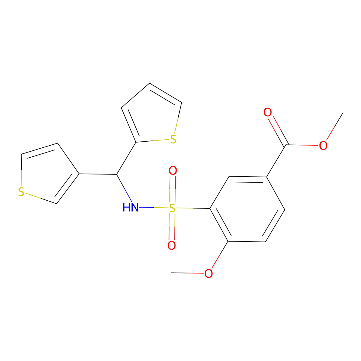 methyl 4-methoxy-3-(N-(thiophen-2-yl(thiophen-3-yl)methyl)sulfamoyl)benzoate molecular structure, CAS 2034306-56-2