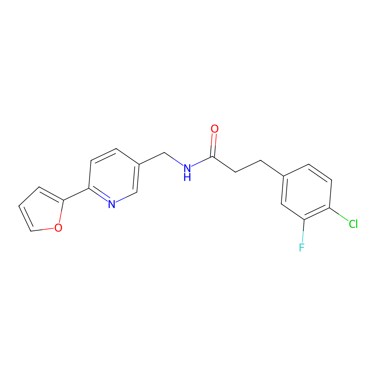 3-(4-chloro-3-fluorophenyl)-N-((6-(furan-2-yl)pyridin-3-yl)methyl)propanamide molecular structure, CAS 2034306-58-4