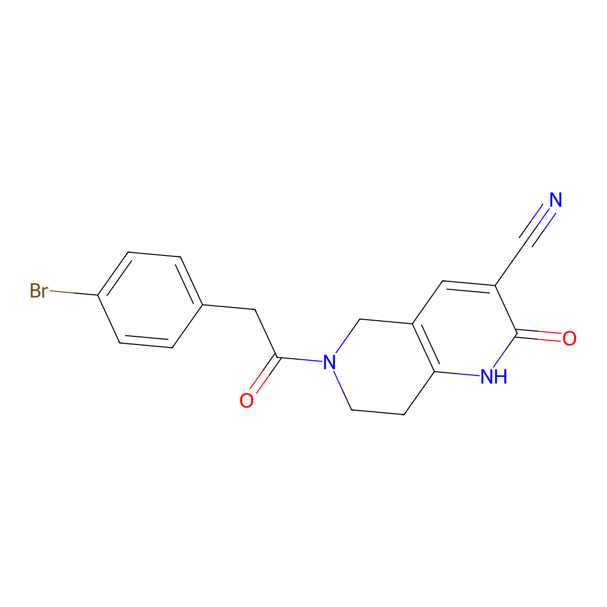 6-(2-(4-Bromophenyl)acetyl)-2-oxo-1,2,5,6,7,8-hexahydro-1,6-naphthyridine-3-carbonitrile molecular structure, CAS 2034306-66-4