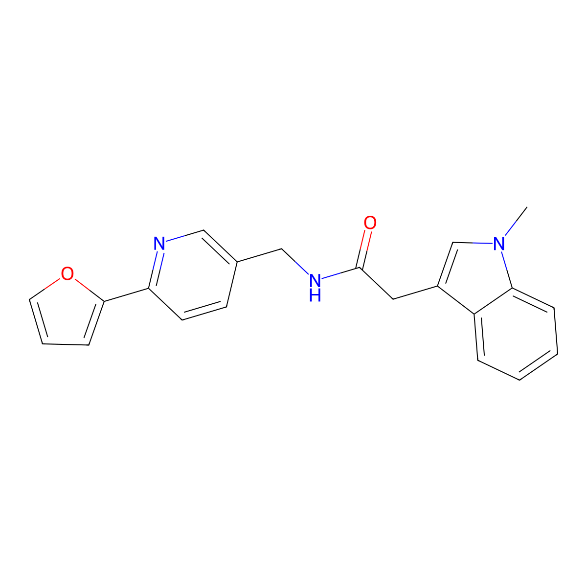 N-((6-(furan-2-yl)pyridin-3-yl)methyl)-2-(1-methyl-1H-indol-3-yl)acetamide molecular structure, CAS 2034306-70-0