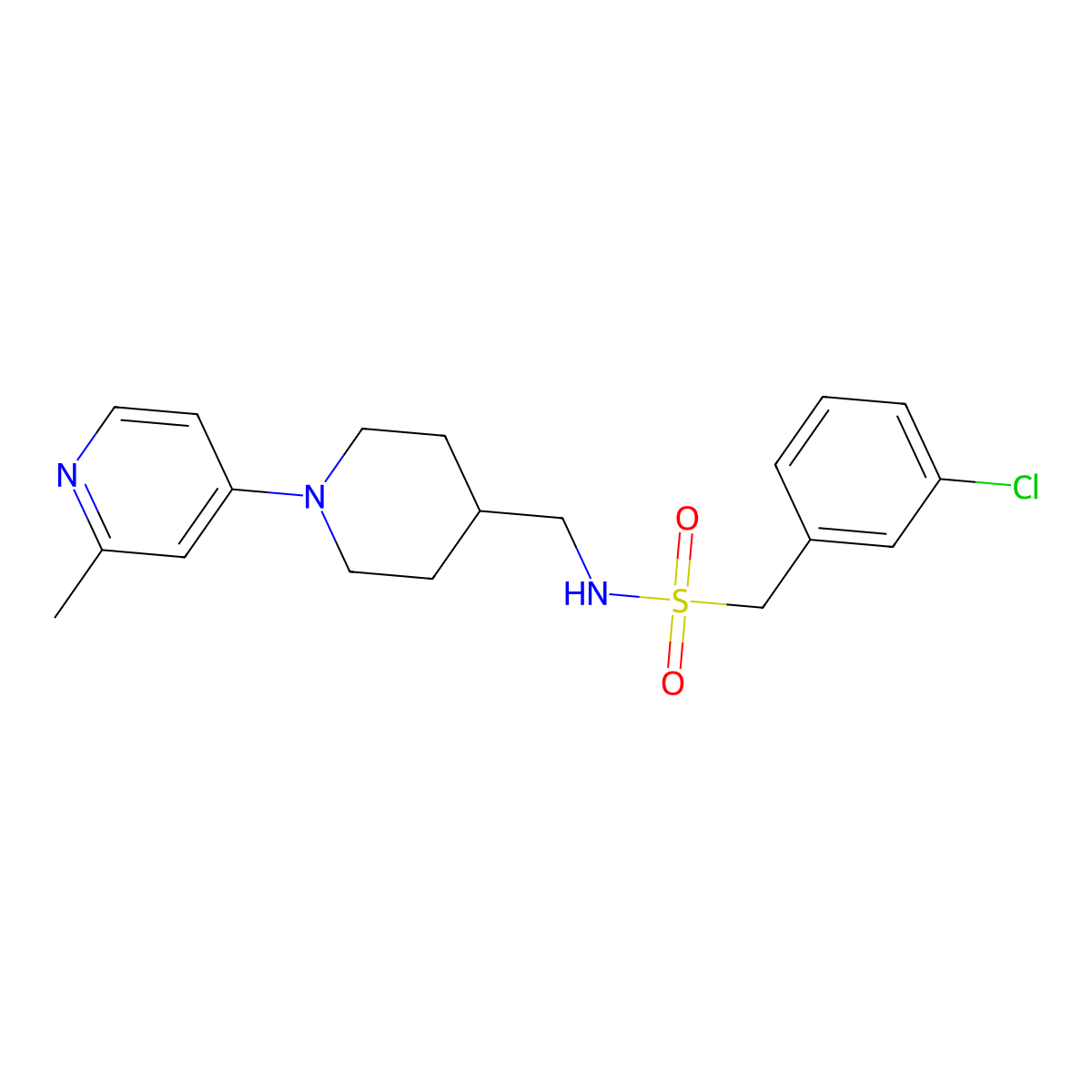 1-(3-chlorophenyl)-N-((1-(2-methylpyridin-4-yl)piperidin-4-yl)methyl)methanesulfonamide molecular structure, CAS 2034306-71-1