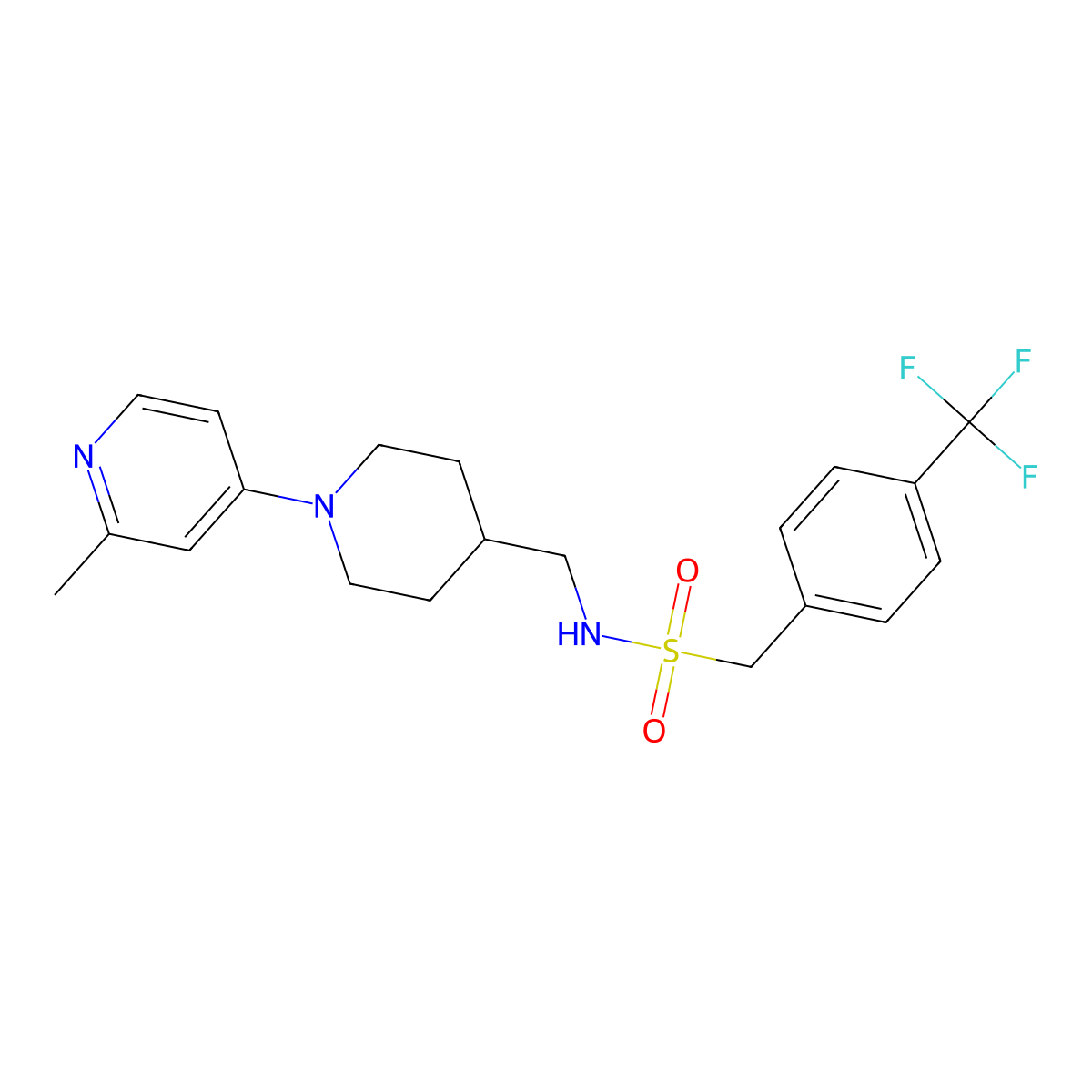N-((1-(2-methylpyridin-4-yl)piperidin-4-yl)methyl)-1-(4-(trifluoromethyl)phenyl)methanesulfonamide molecular structure, CAS 2034306-76-6