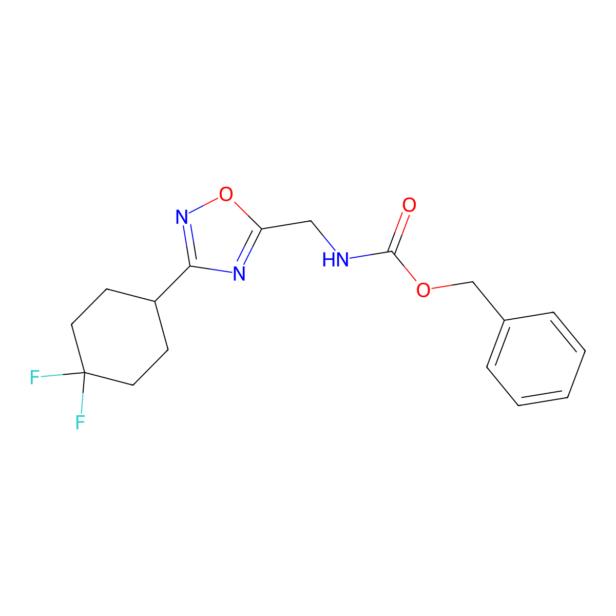 Benzyl ((3-(4,4-difluorocyclohexyl)-1,2,4-oxadiazol-5-yl)methyl)carbamate molecular structure, CAS 2034306-78-8