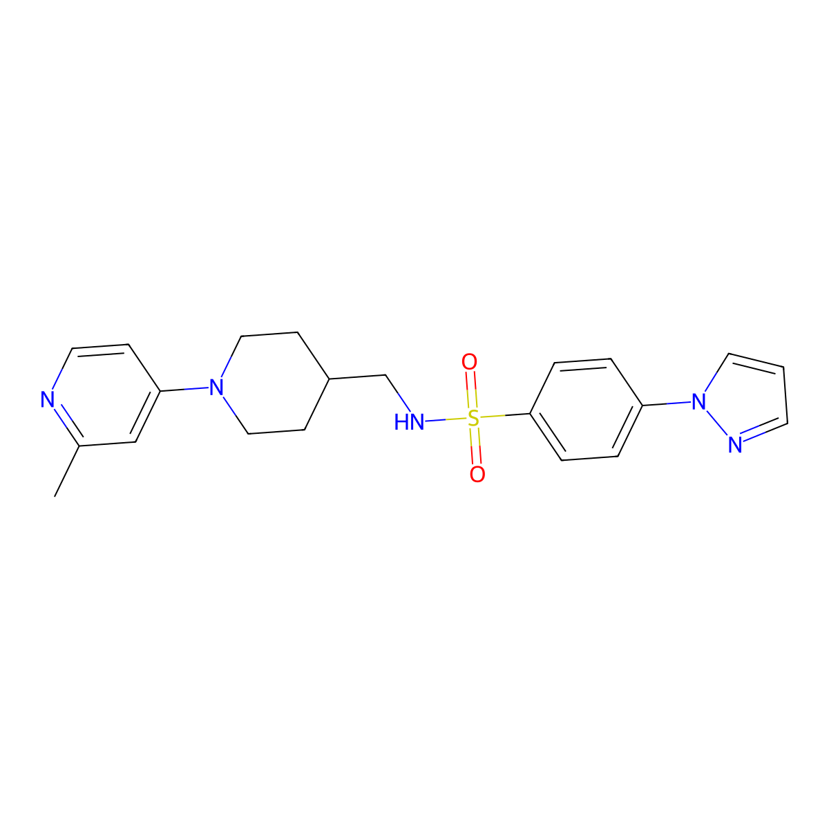 N-((1-(2-methylpyridin-4-yl)piperidin-4-yl)methyl)-4-(1H-pyrazol-1-yl)benzenesulfonamide molecular structure, CAS 2034306-91-5