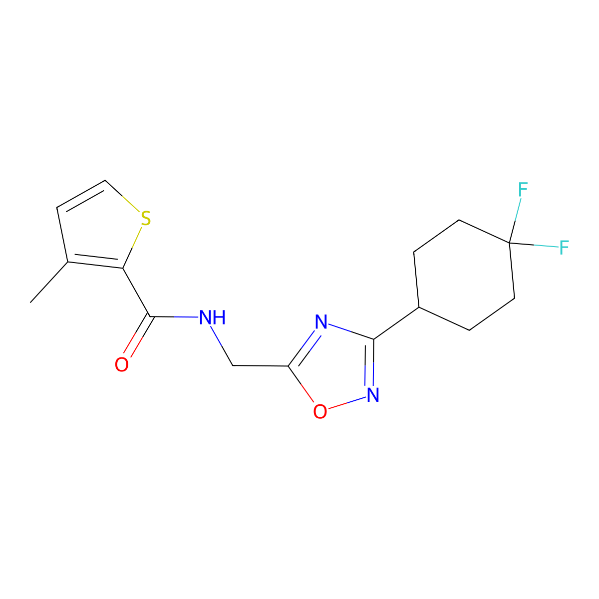 N-((3-(4,4-difluorocyclohexyl)-1,2,4-oxadiazol-5-yl)methyl)-3-methylthiophene-2-carboxamide molecular structure, CAS 2034306-93-7