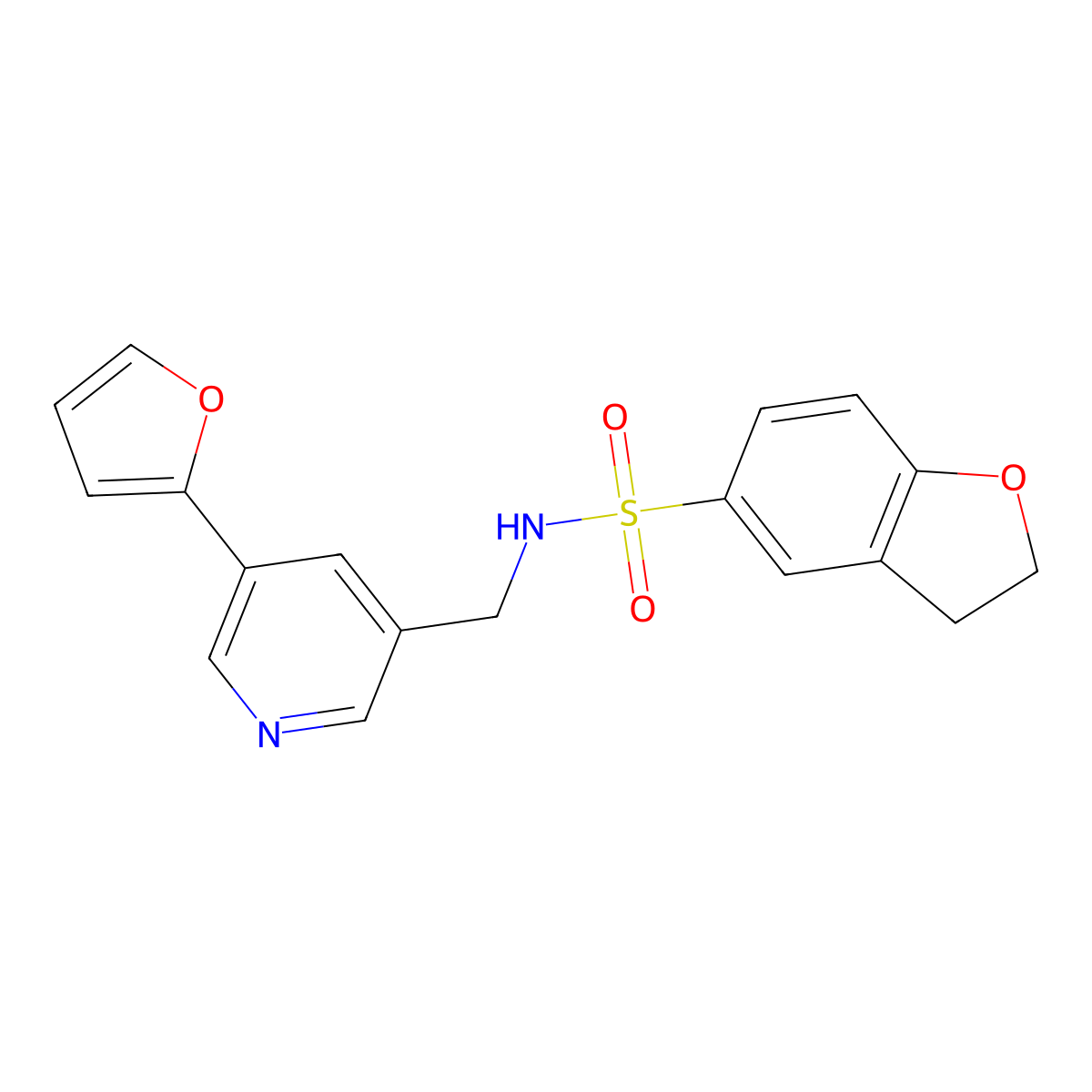 N-((5-(furan-2-yl)pyridin-3-yl)methyl)-2,3-dihydrobenzofuran-5-sulfonamide molecular structure, CAS 2034306-98-2