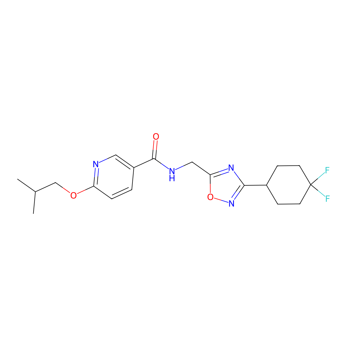 N-((3-(4,4-difluorocyclohexyl)-1,2,4-oxadiazol-5-yl)methyl)-6-isobutoxynicotinamide molecular structure, CAS 2034307-02-1