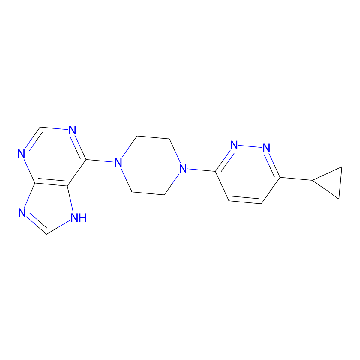6-[4-(6-cyclopropylpyridazin-3-yl)piperazin-1-yl]-9H-purine molecular structure, CAS 2034307-05-4