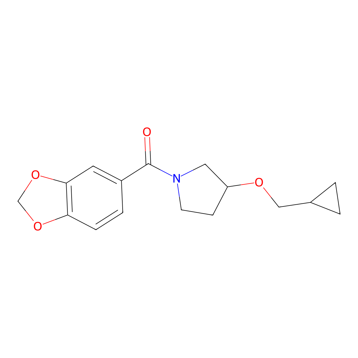 Benzo[d][1,3]dioxol-5-yl(3-(cyclopropylmethoxy)pyrrolidin-1-yl)methanone molecular structure, CAS 2034307-06-5