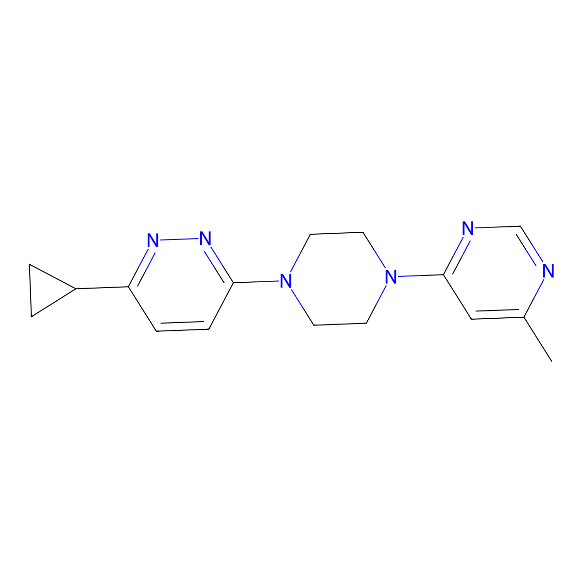 3-Cyclopropyl-6-[4-(6-methylpyrimidin-4-yl)piperazin-1-yl]pyridazine molecular structure, CAS 2034307-08-7